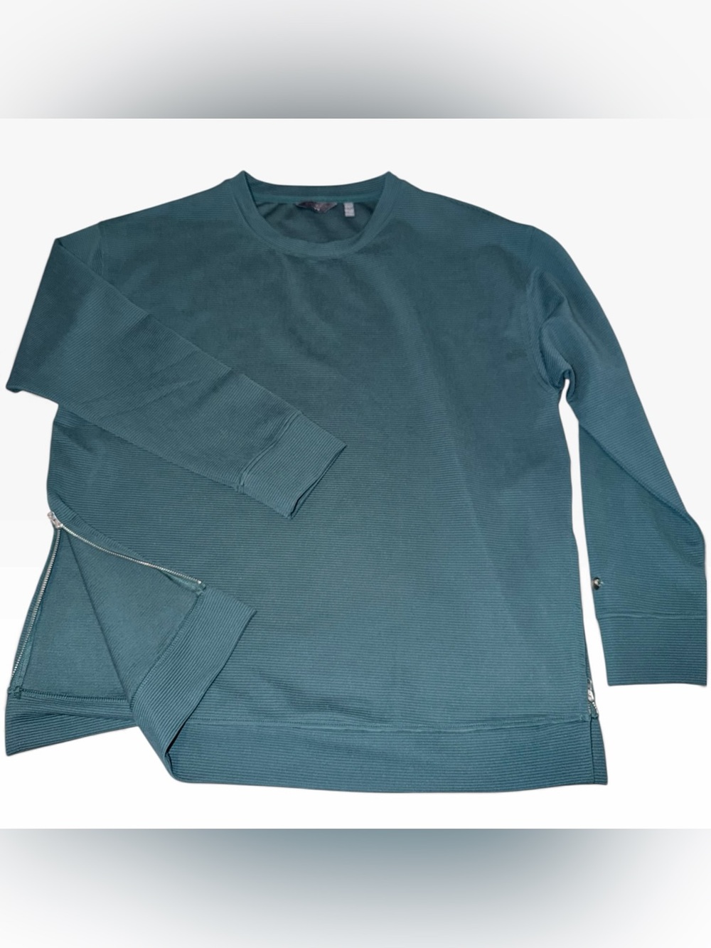 Danskin Teal Crewneck Ribbed Sweater with Side Zips